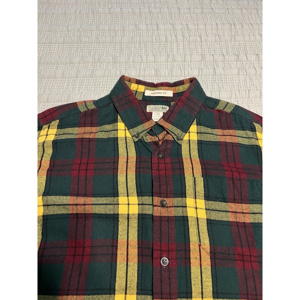 L.L. Bean Red Green flannel Shirt Christmas Fall Plaid 100% Cotton Men's Large